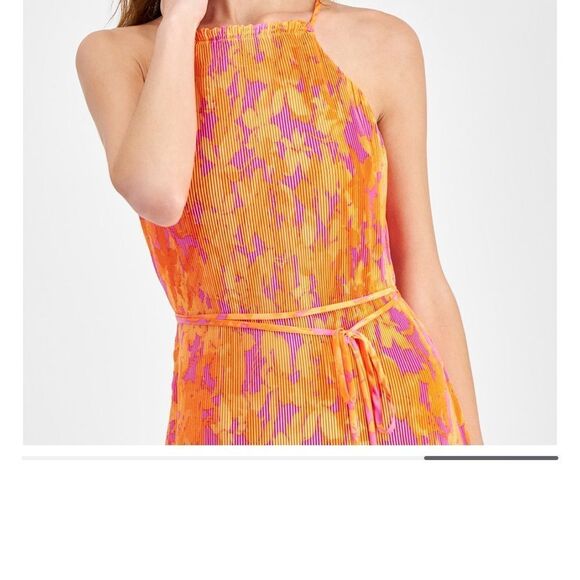 Vibrant Orange and Pink Halter Dress - Picture 2 of 9